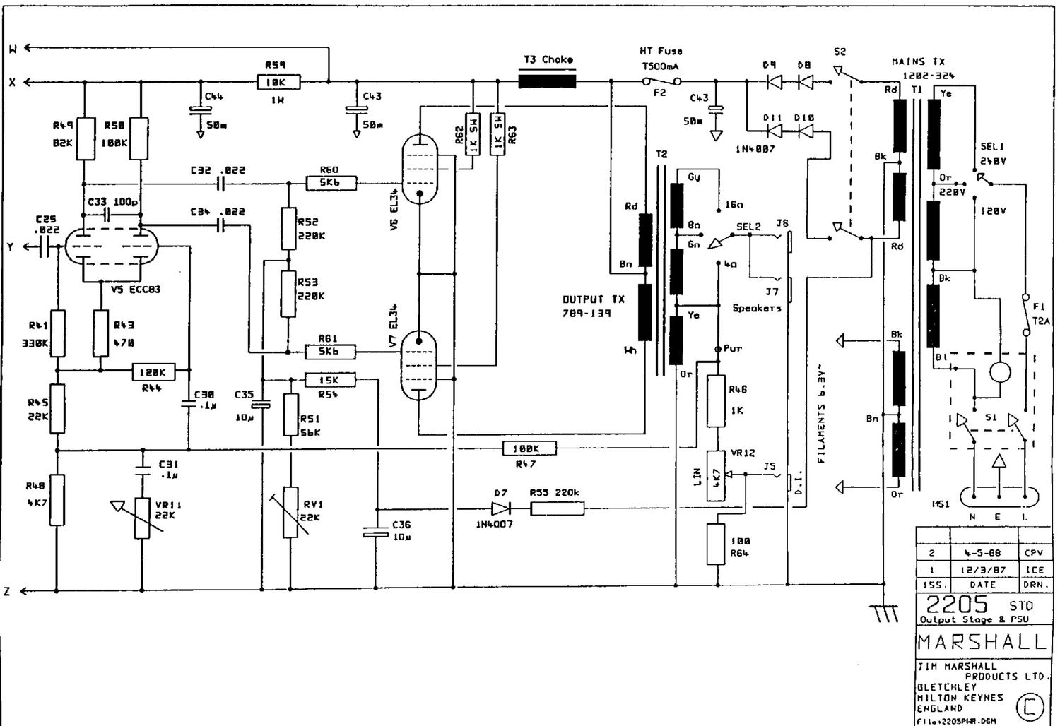 Marshall 2205 JCM 800 Schematic