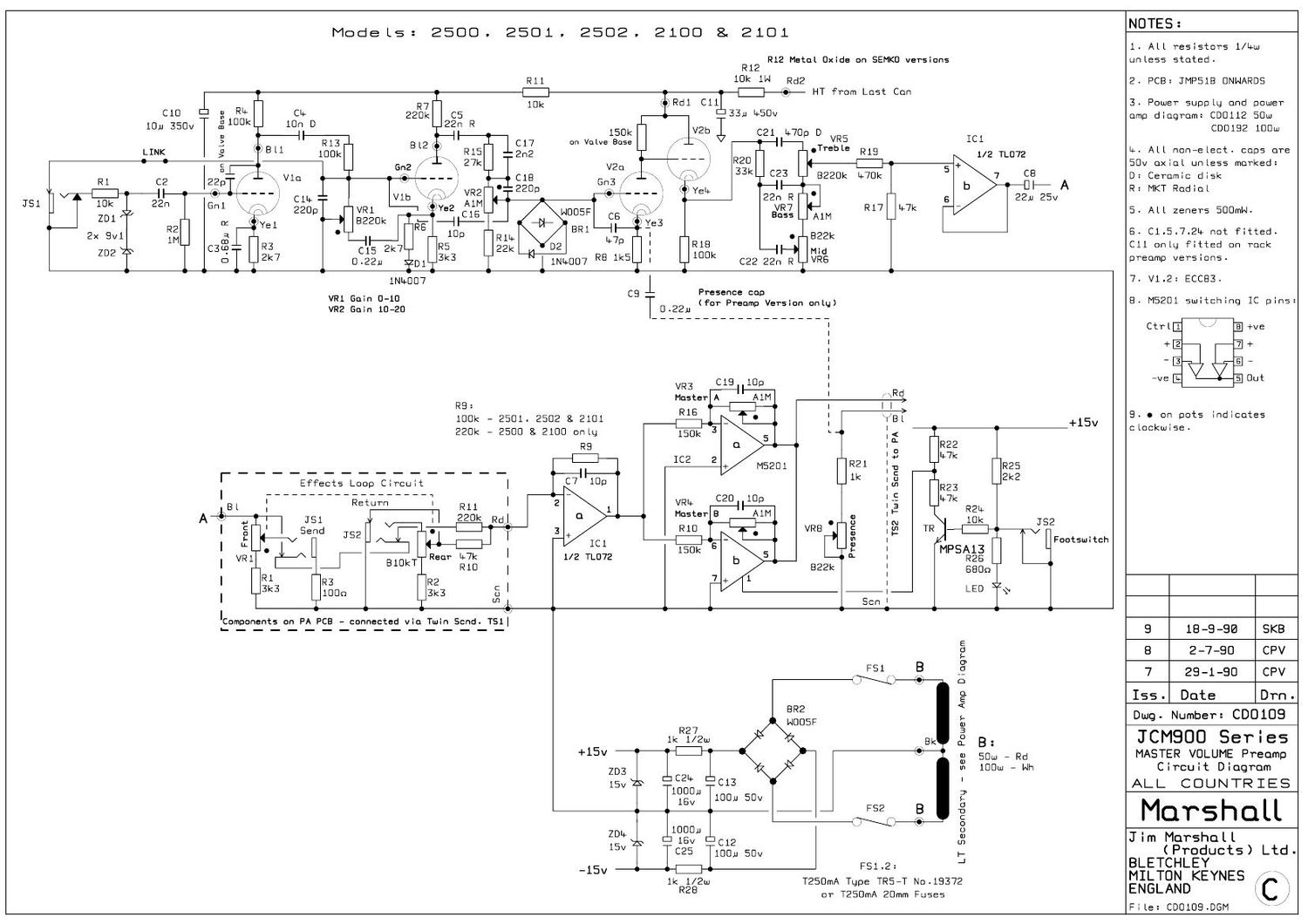 Marshall 2500 2501 2502 2100 2101 JCM900 Power Amp Schematic