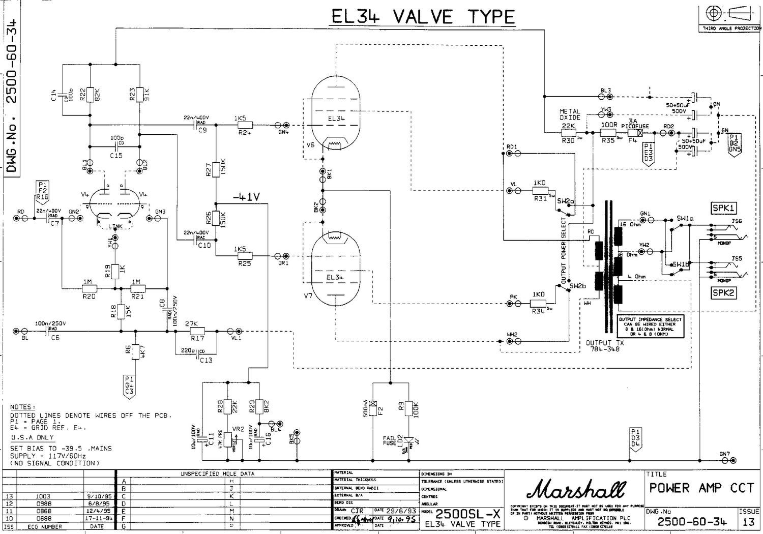 Marshall 2500SL X EL34 2500 60 34 Issue 13 Schematic