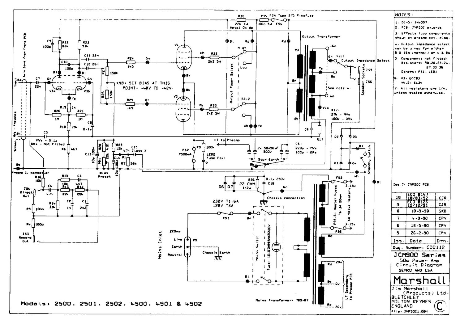 Marshall 2502 50W Power Amp Schematic