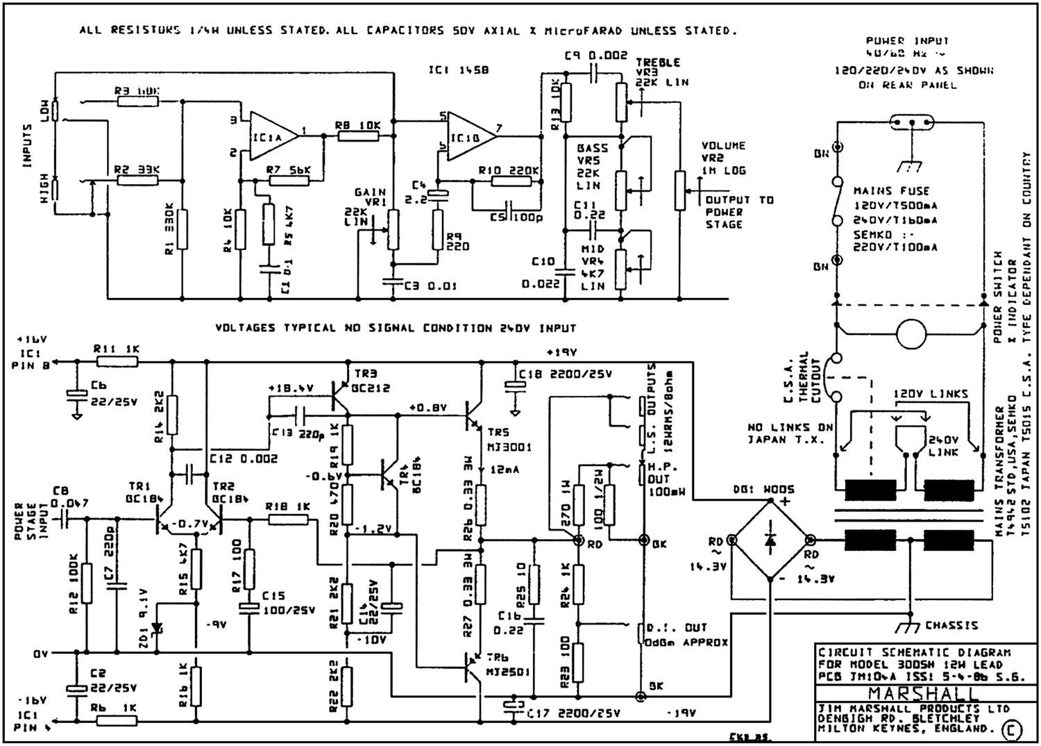 Marshall 3005H 12W Lead Schematic