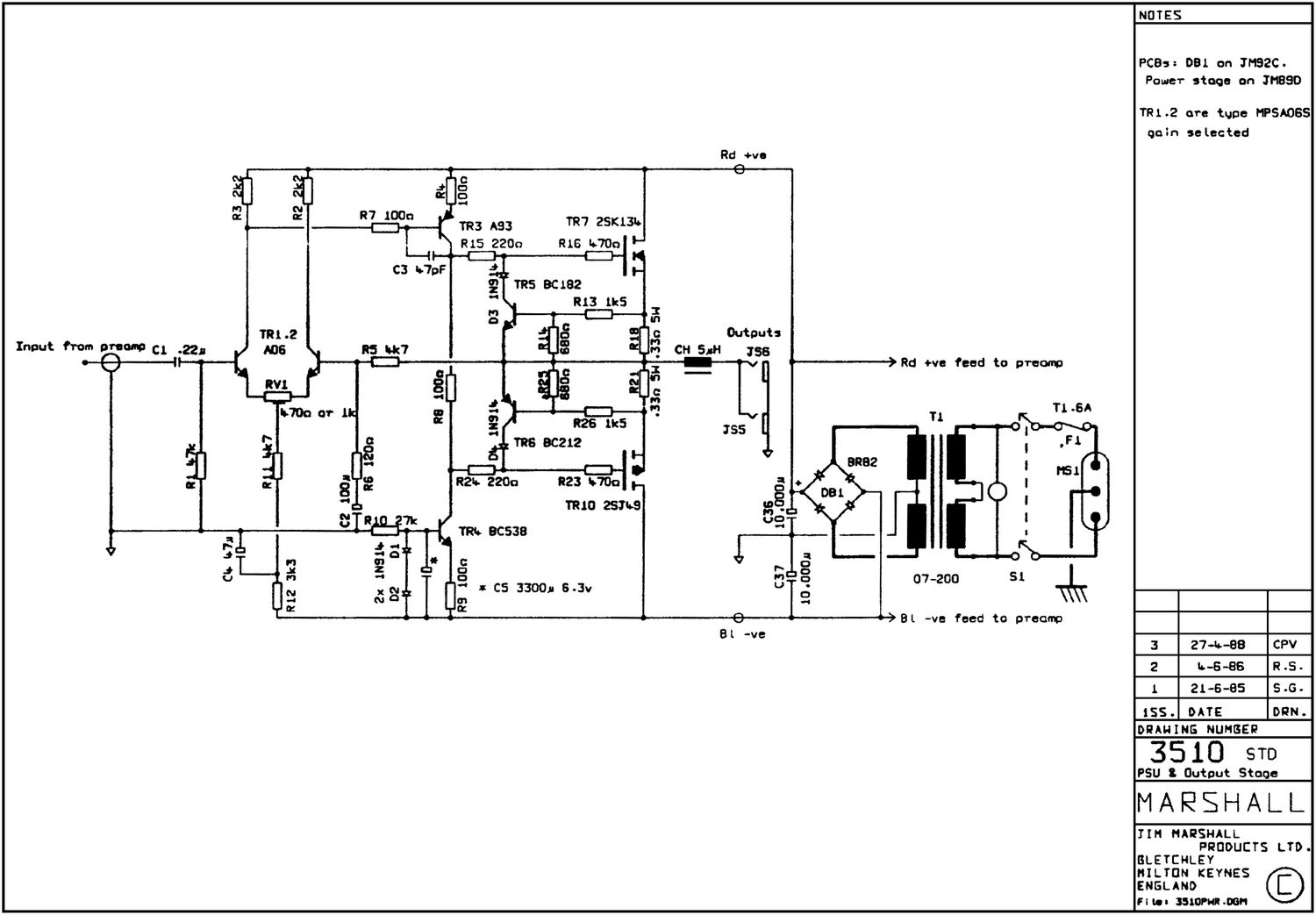Marshall 3510 Power Amp Schematic