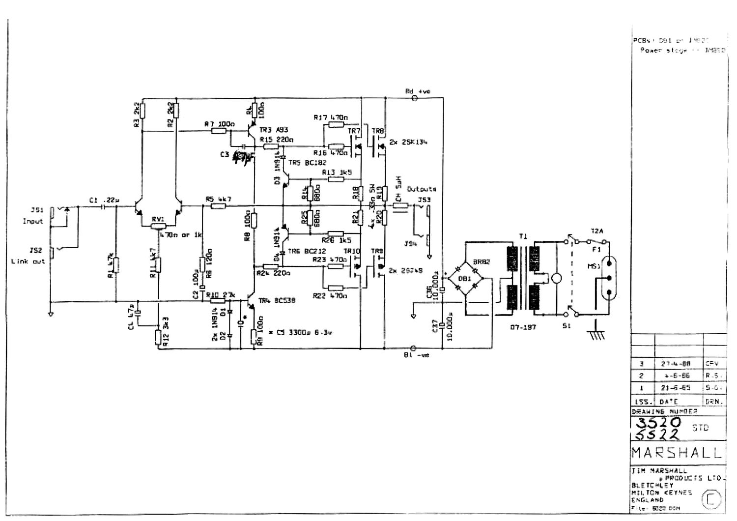 Marshall 3520 Power Amps Schematic