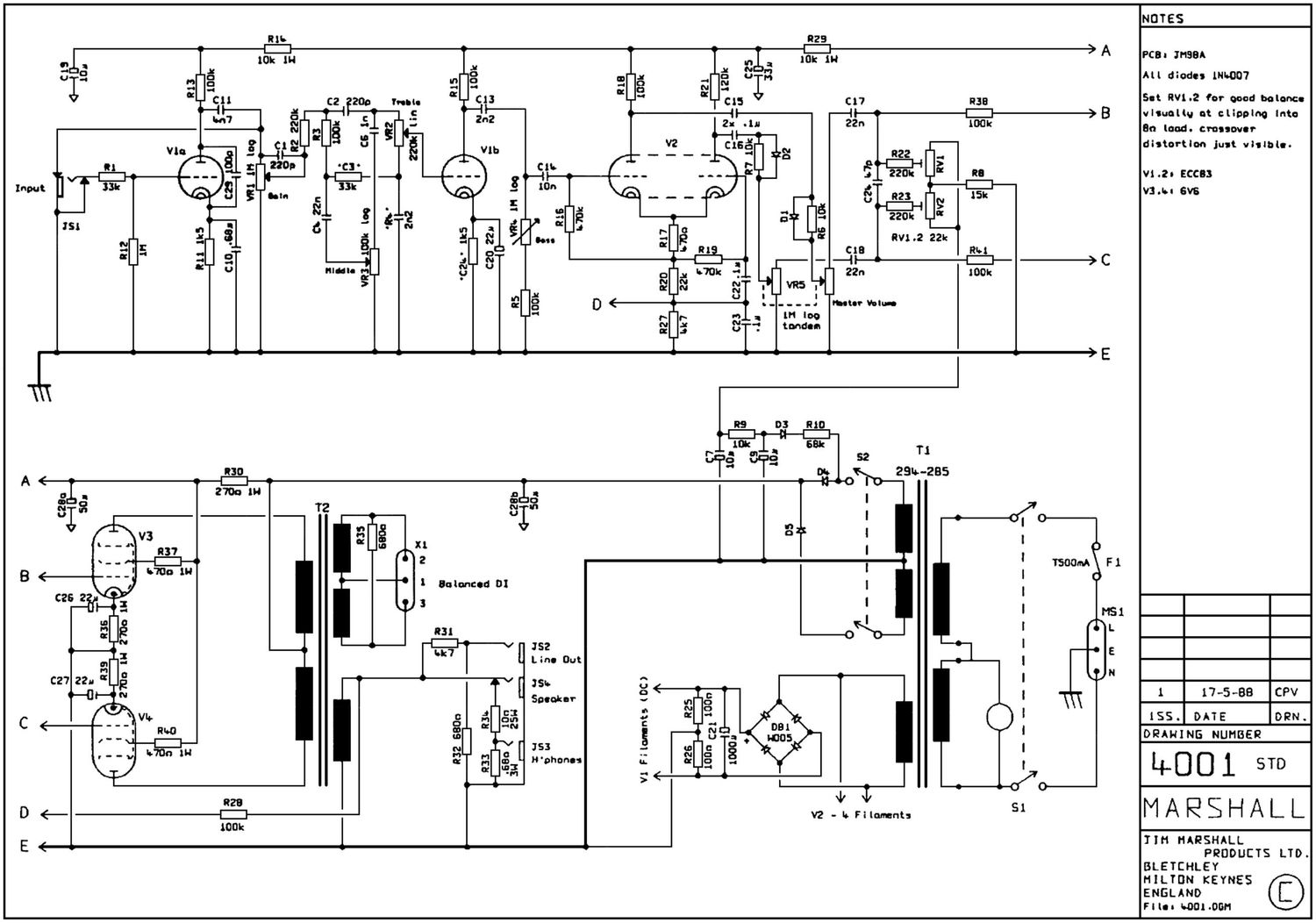 Marshall 4001 Schematic