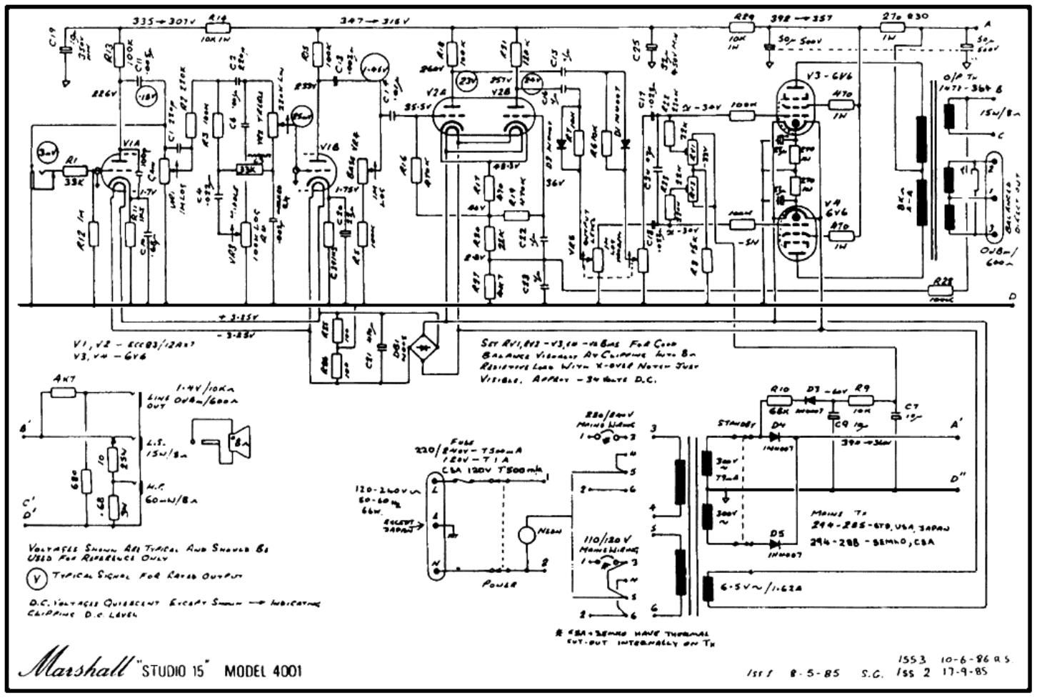 Marshall 4001 Studio 15 Schematic