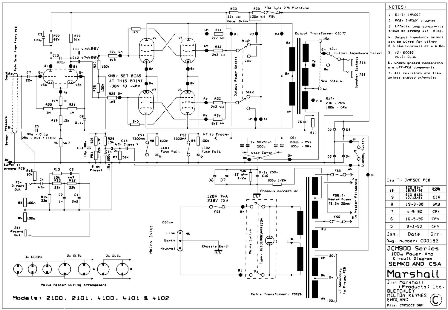 Marshall 4100 100W Power Amp Schematic