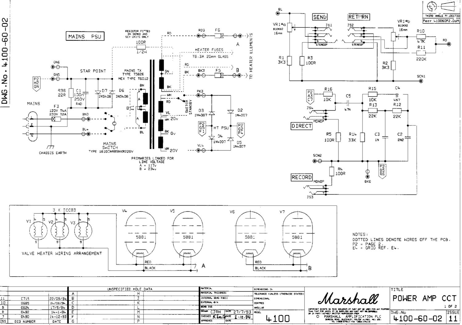 Marshall 4100 Power Amp 4100 60 02 Issue 11 Schematic