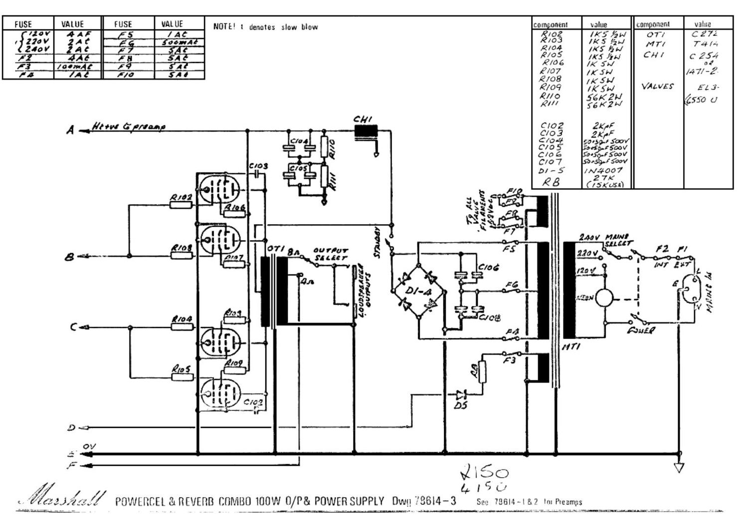 Marshall 4150 100W Schematic