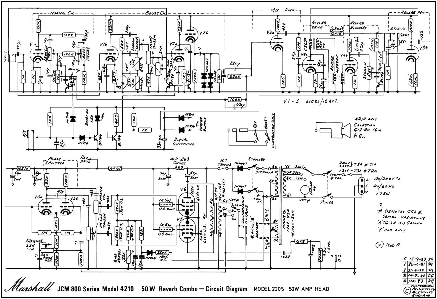 Marshall 4210 50W Schematic