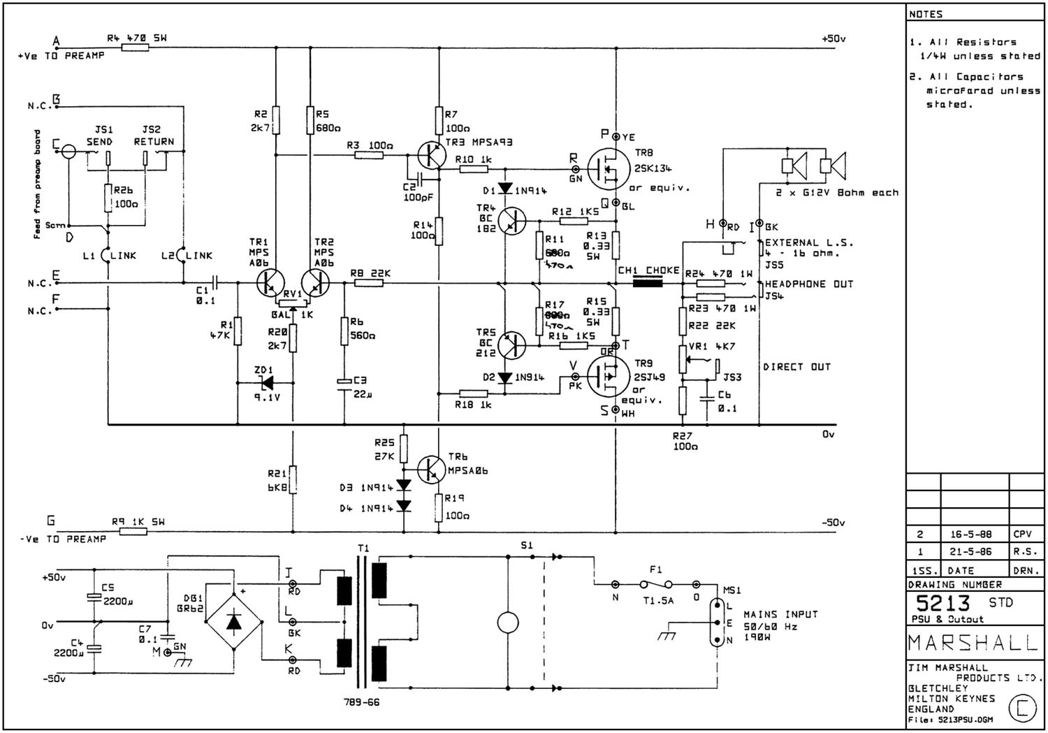 Marshall 5213 PSU Output Schematic