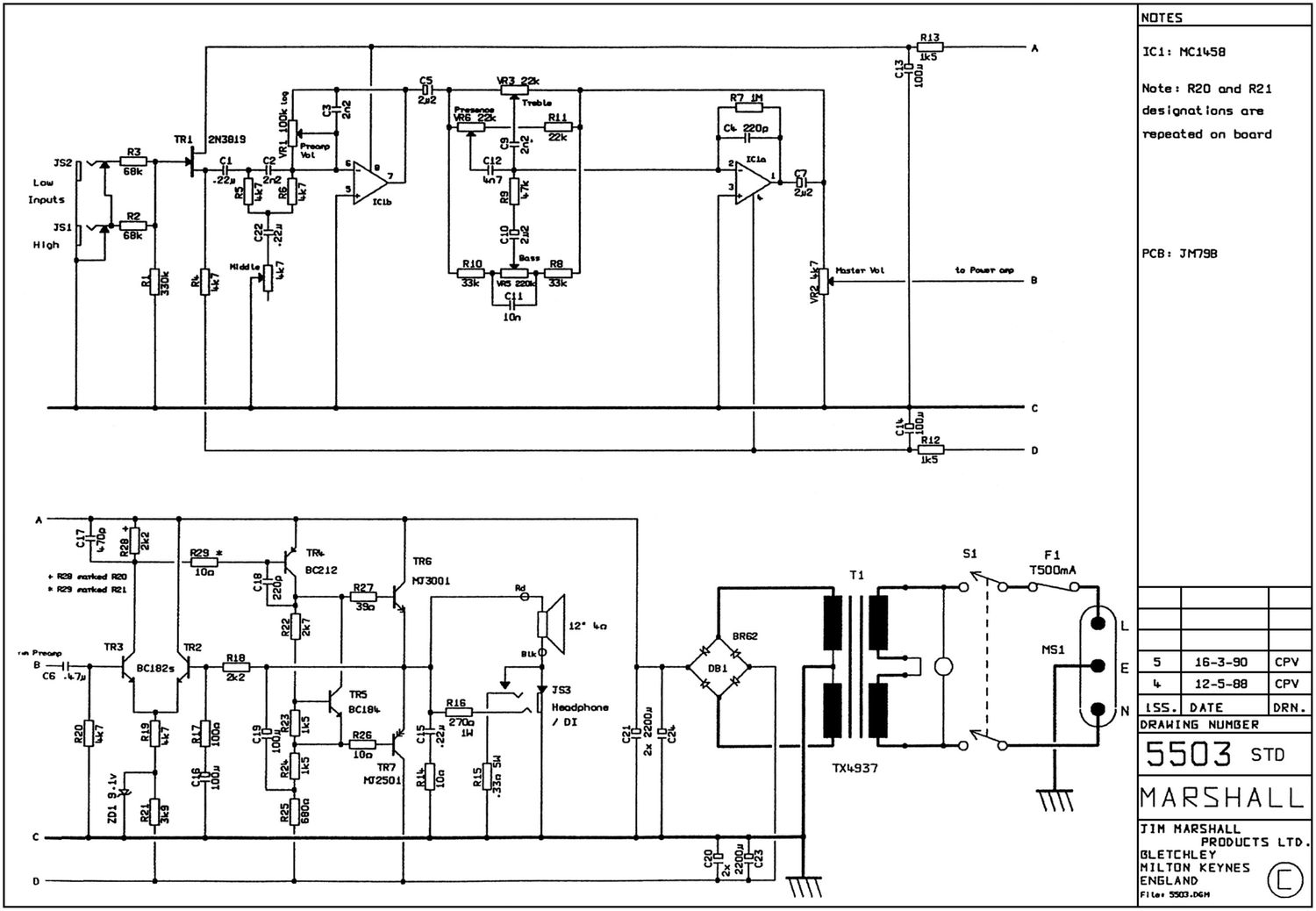 Marshall 5503 JCM800 Bass 30W Schematic