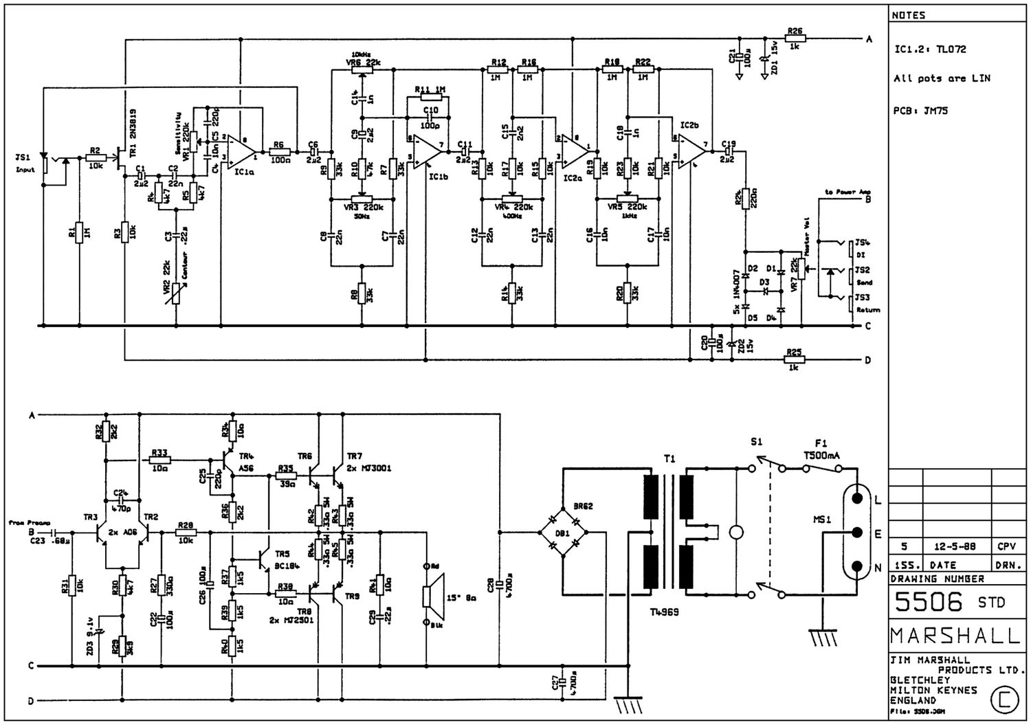 Marshall 5506 JCM800 Bass 30W Schematic