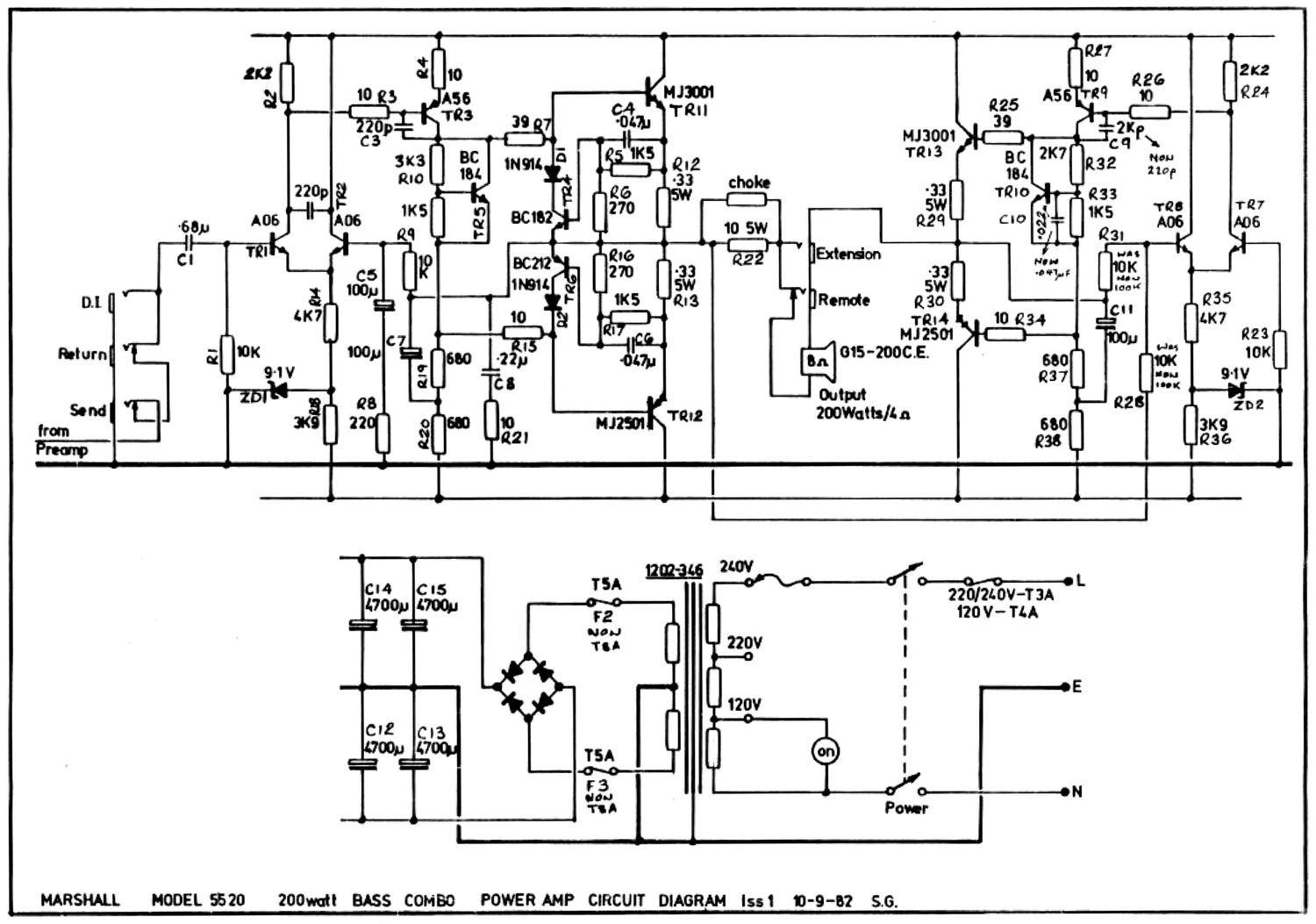 Marshall 5520 200W Power Amp Bass Combo Schematic