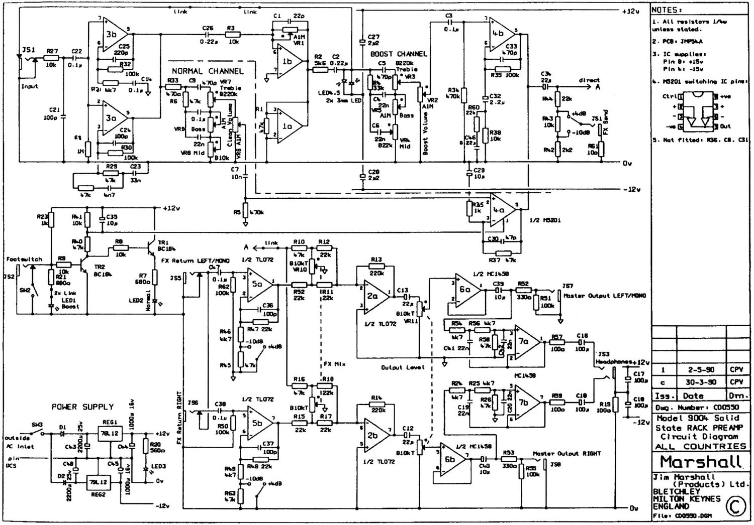 Marshall 9004 Preamp Schematic Diagram