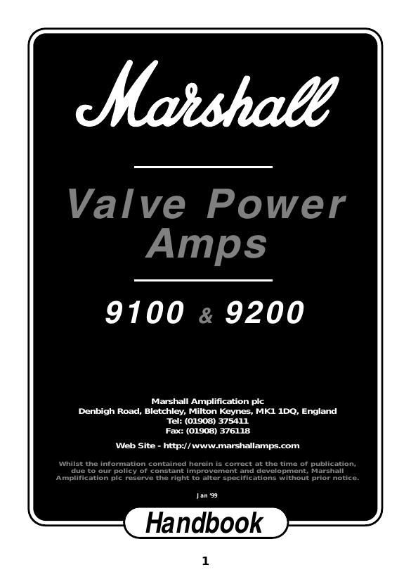 Marshall 9100 9200 User Manual