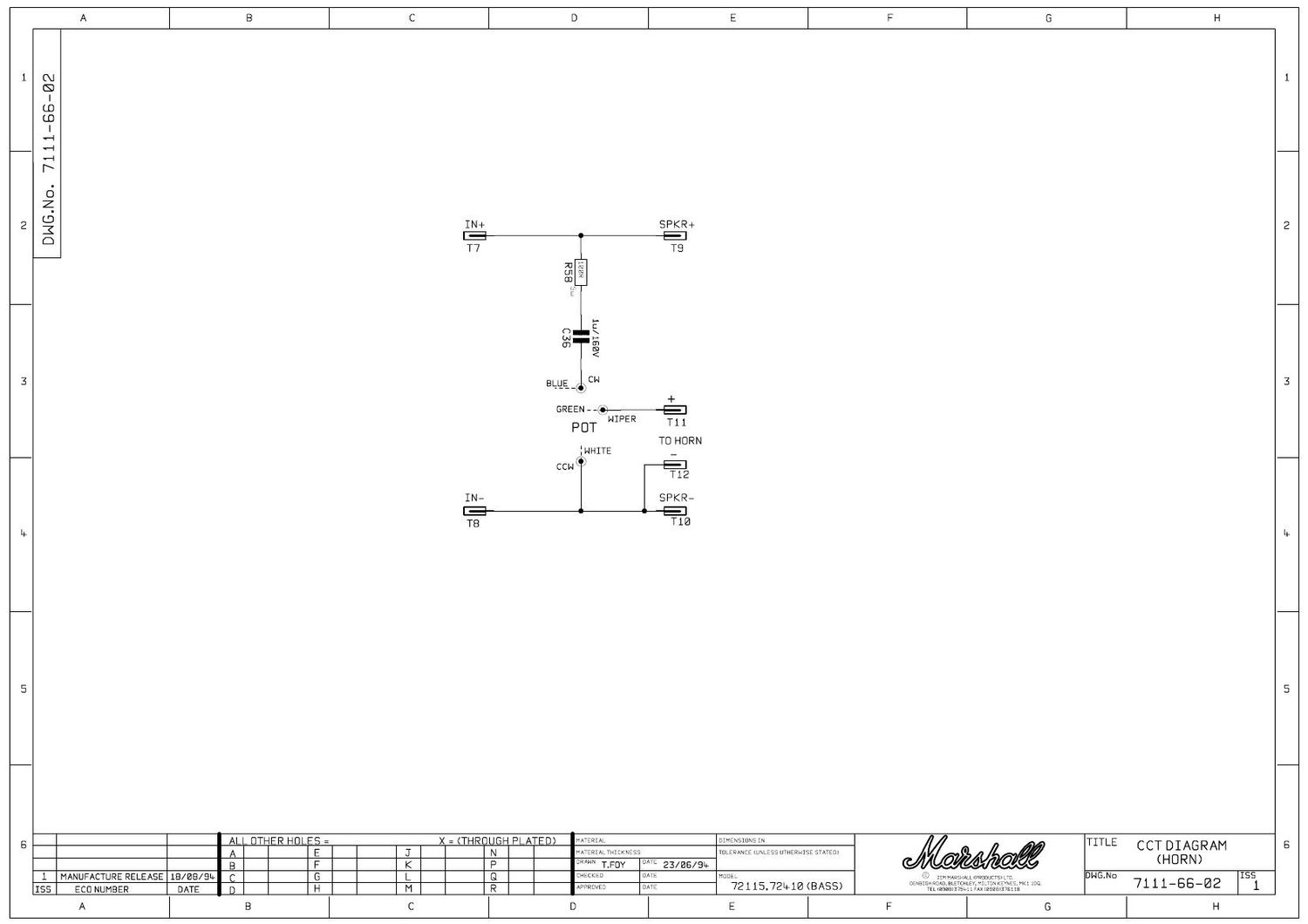 Marshall DBS 7200 2115 72410 00W Head 7111 66 02 Schematic