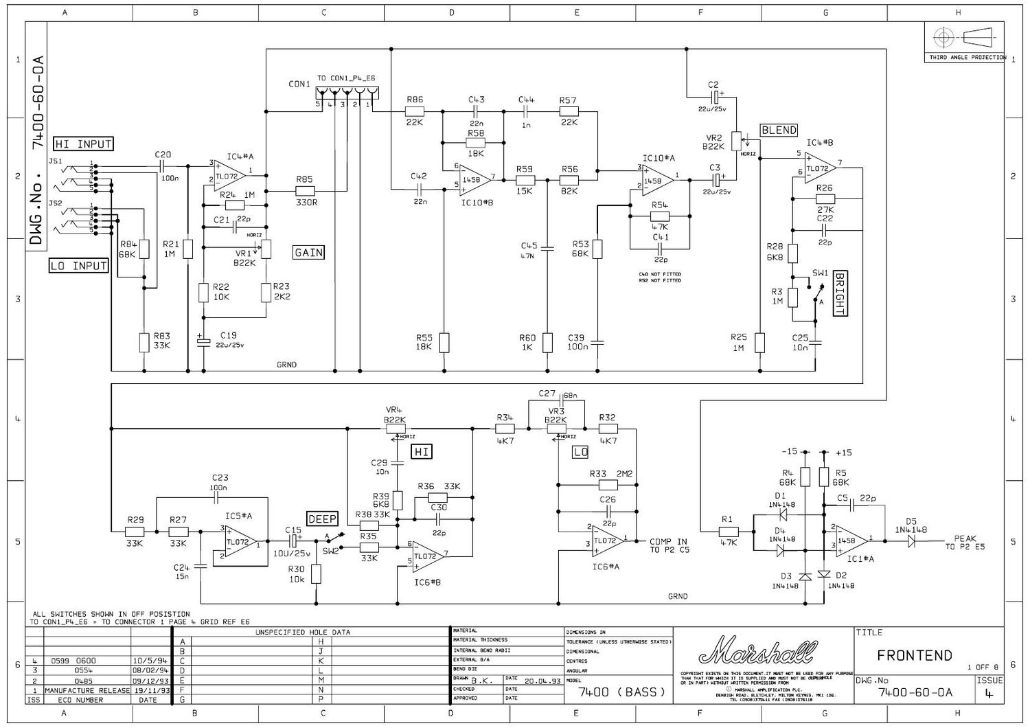 Marshall DBS 7400 400W Head 7400 60 0a Schematic