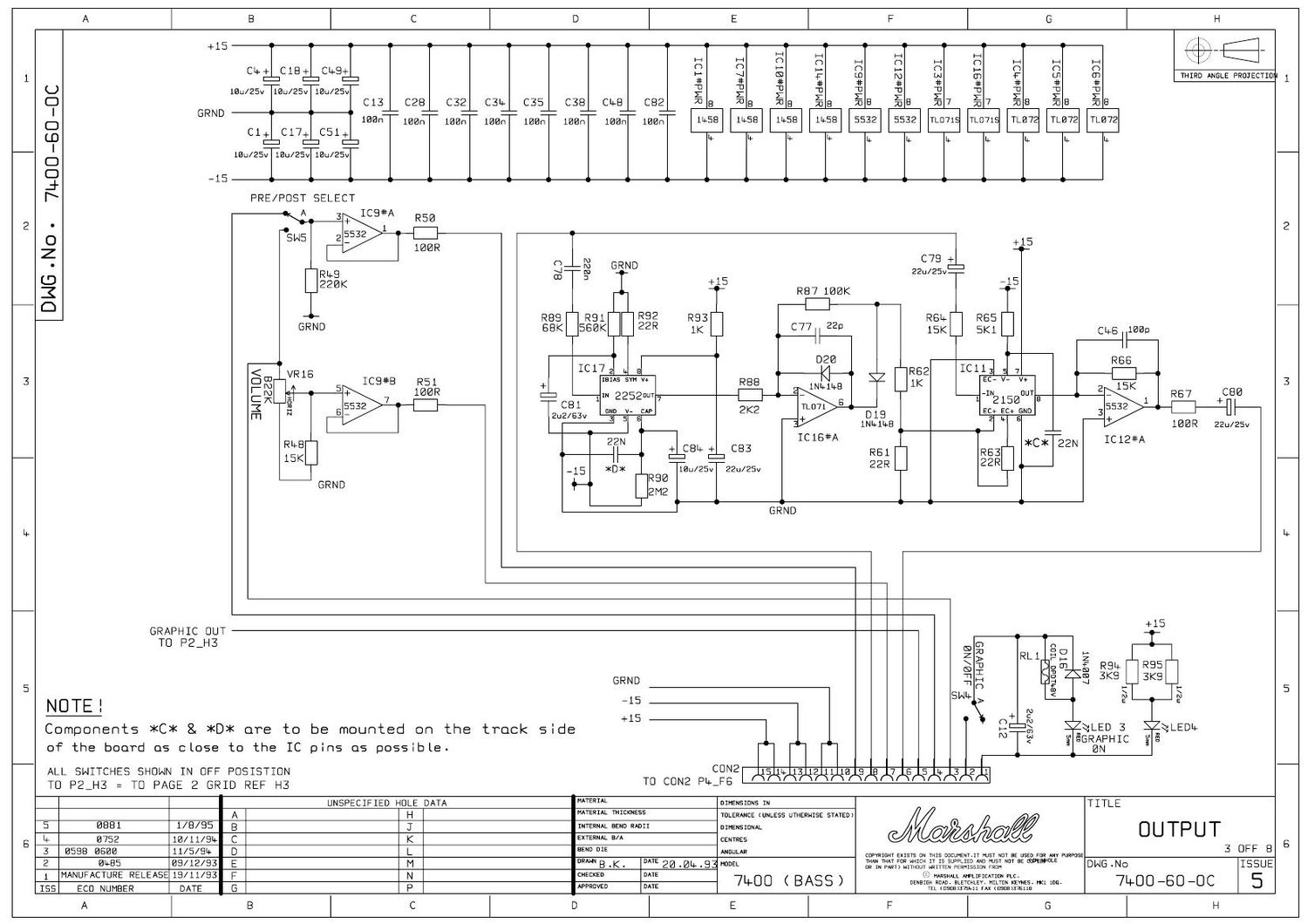 Marshall DBS 7400 400W Head 7400 60 0c Schematic