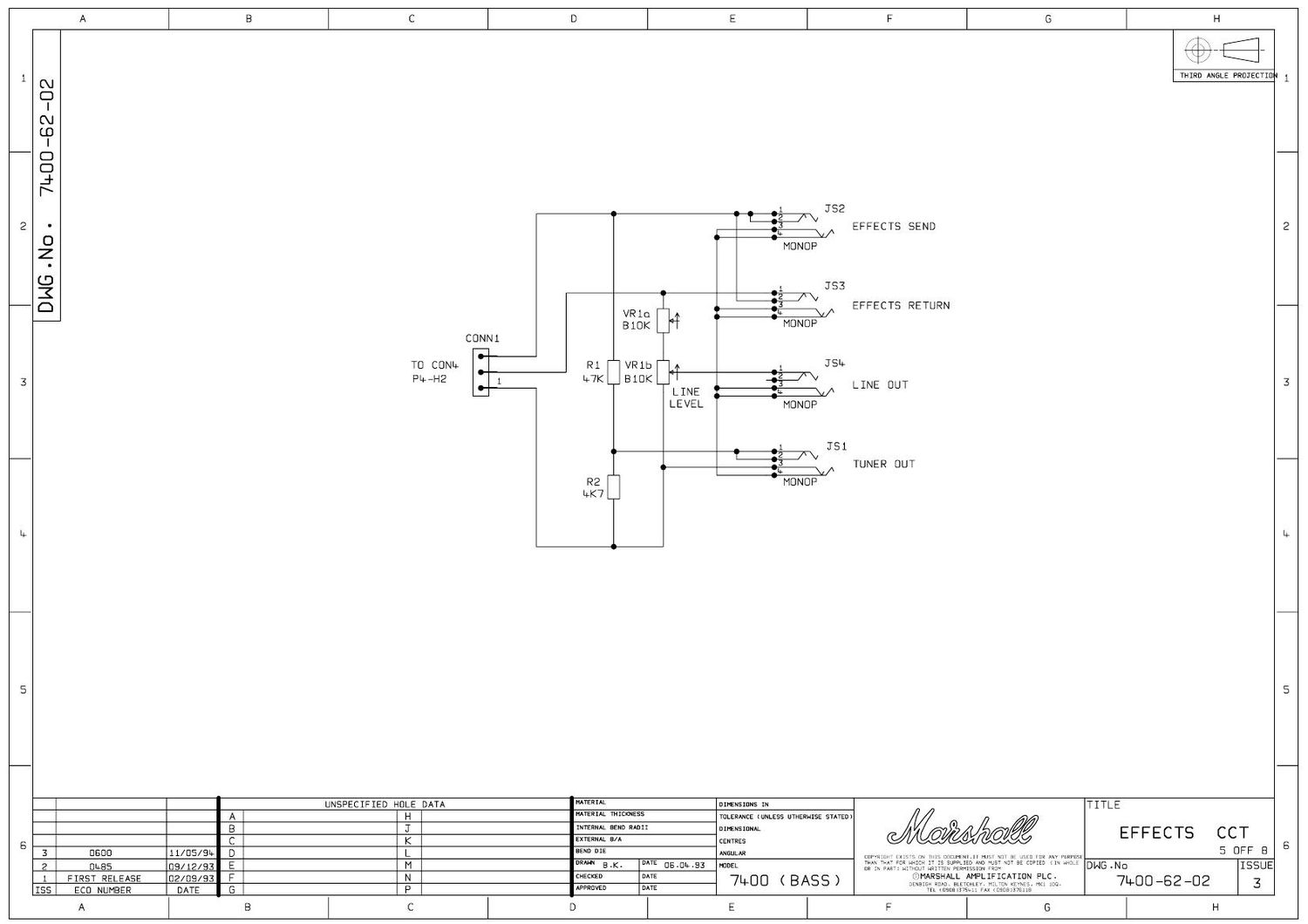 Marshall DBS 7400 400W Head 7400 62 02 Schematic