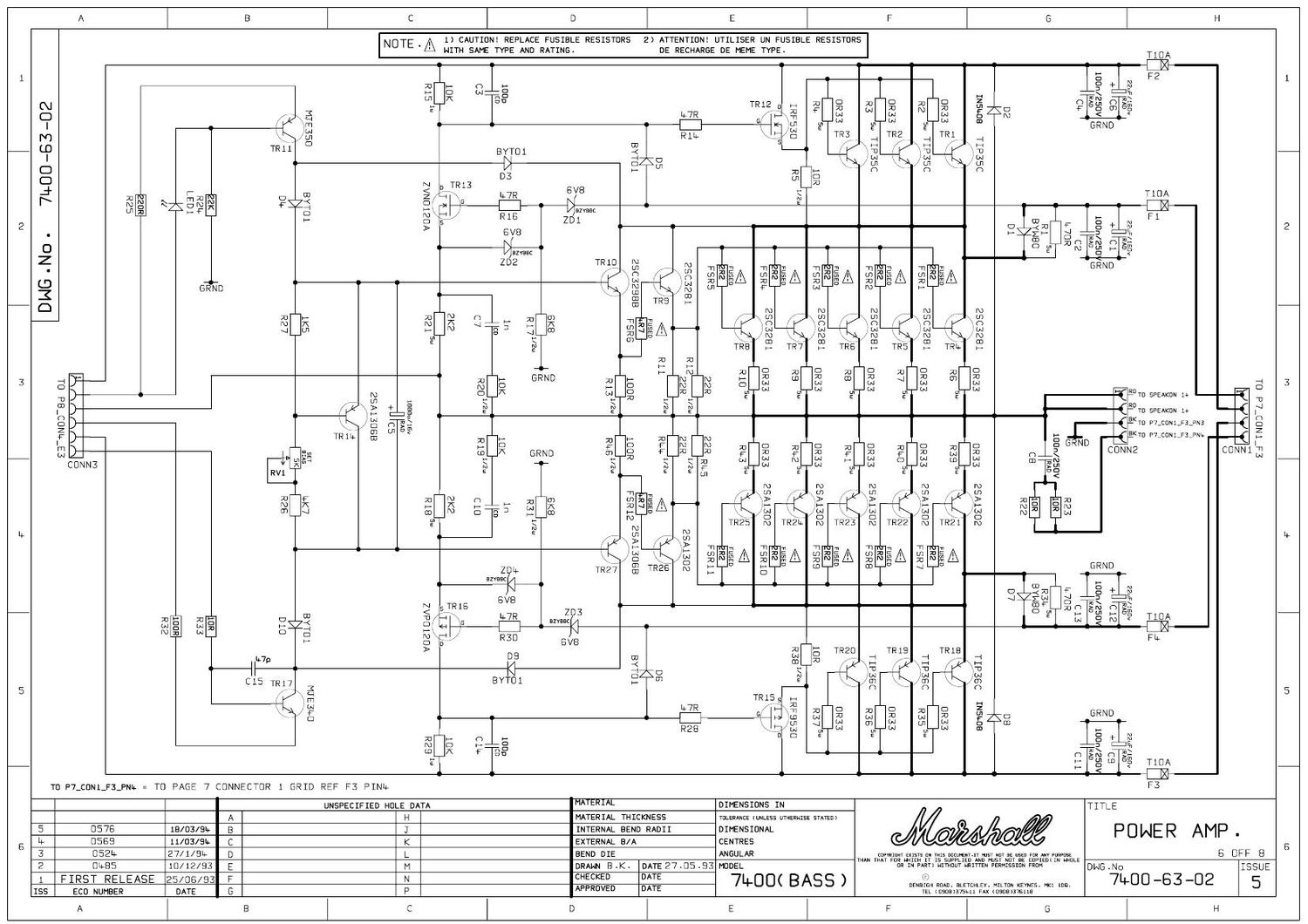 Marshall DBS 7400 400W Head 7400 63 02 Schematic