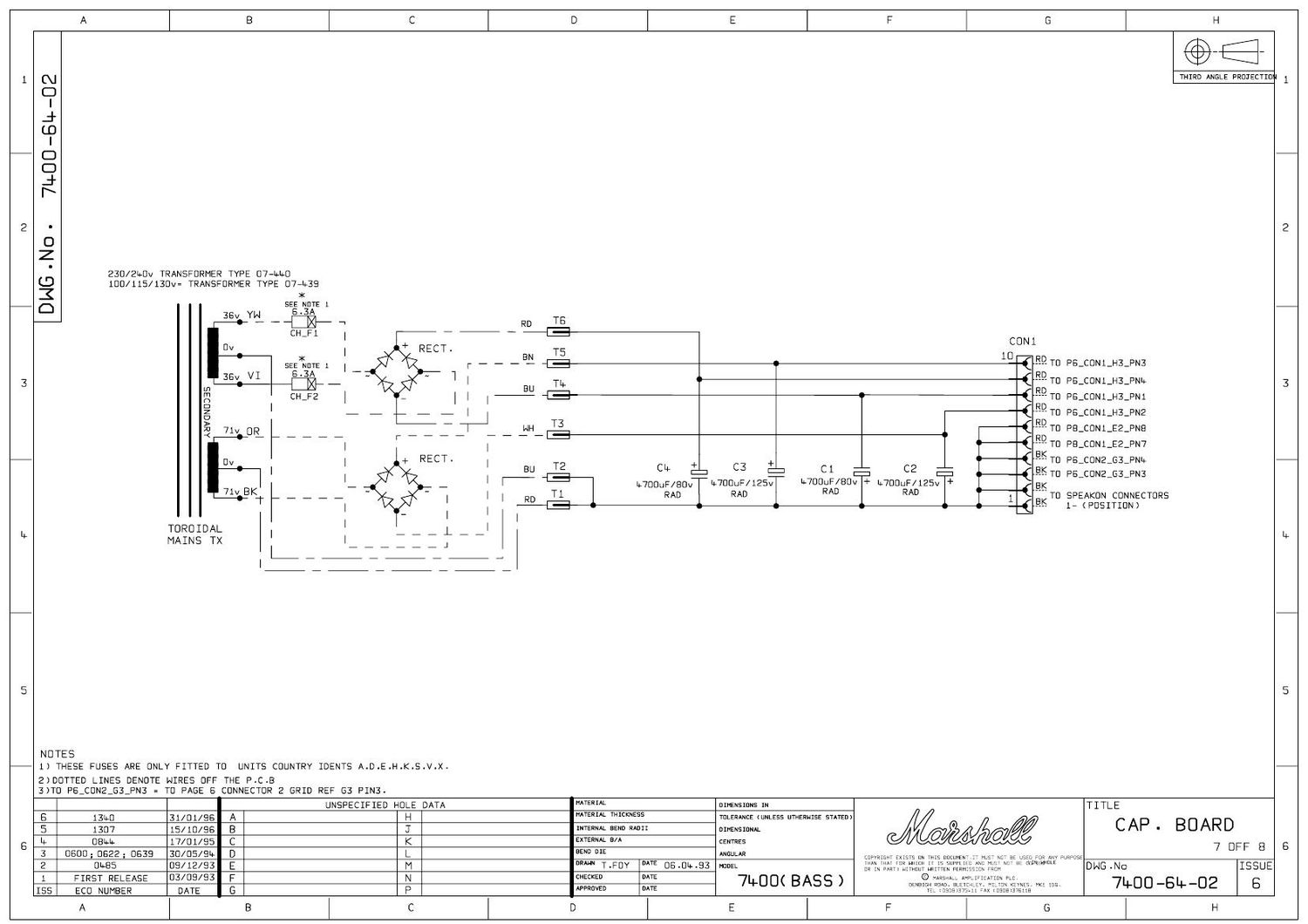 Marshall DBS 7400 400W Head 7400 64 02 Schematic