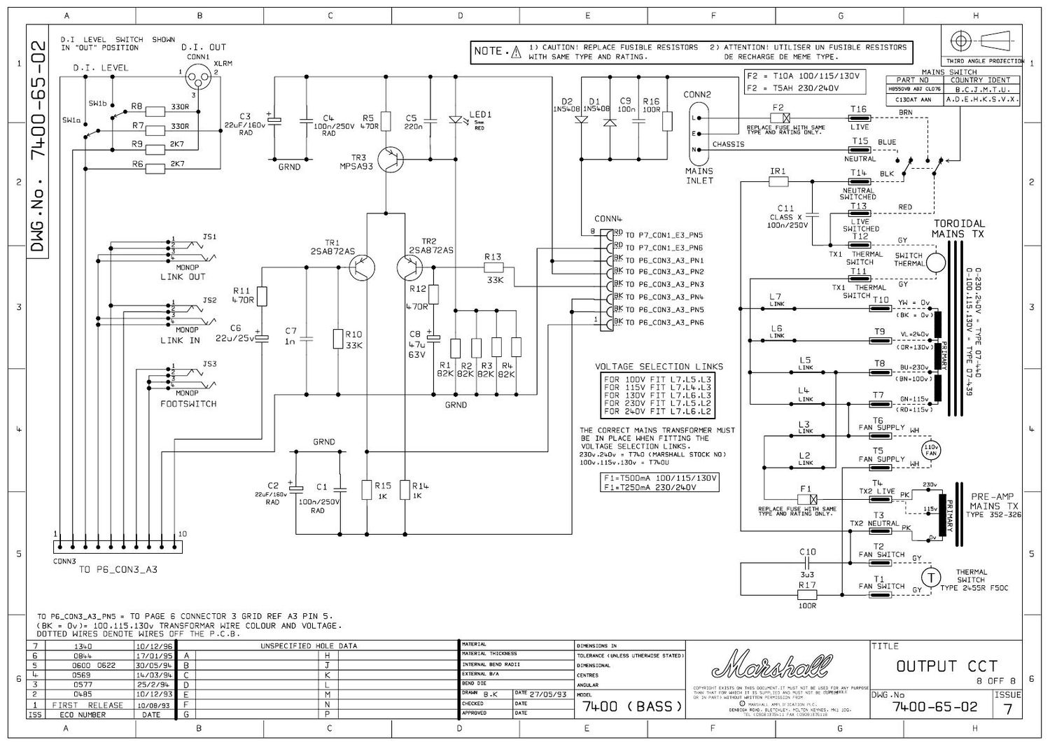 Marshall DBS 7400 400W Head 7400 65 02 Schematic