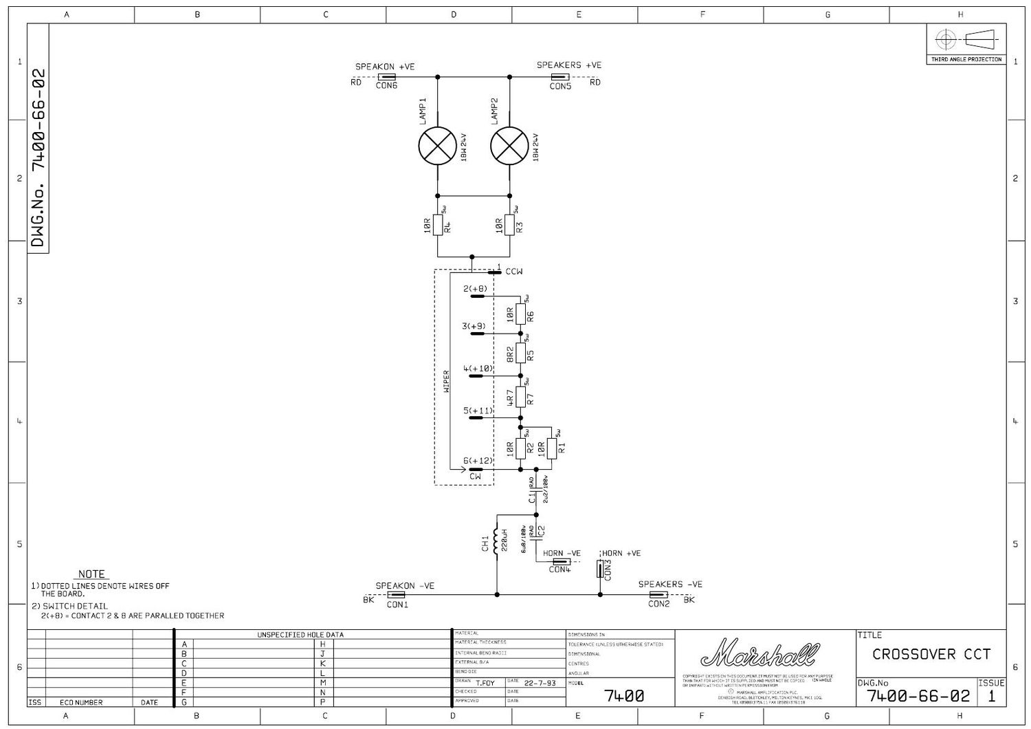 Marshall DBS 7400 400W Head 7400 66 02 Schematic