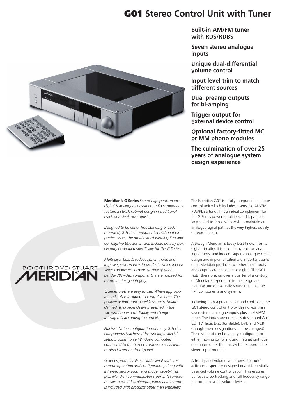 meridian audio g 01 brochure