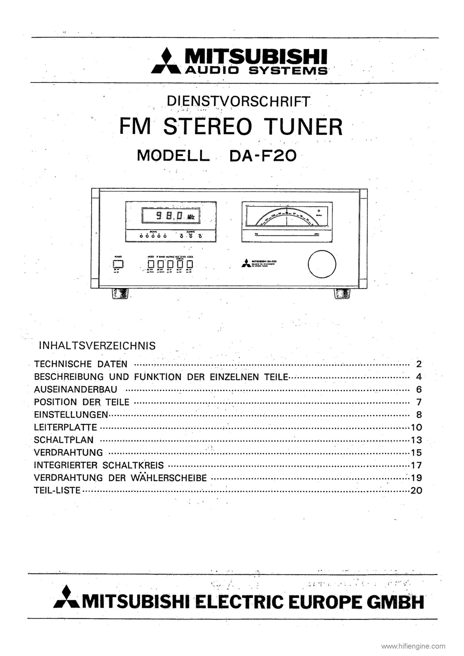 mitsubishi da f20 service de