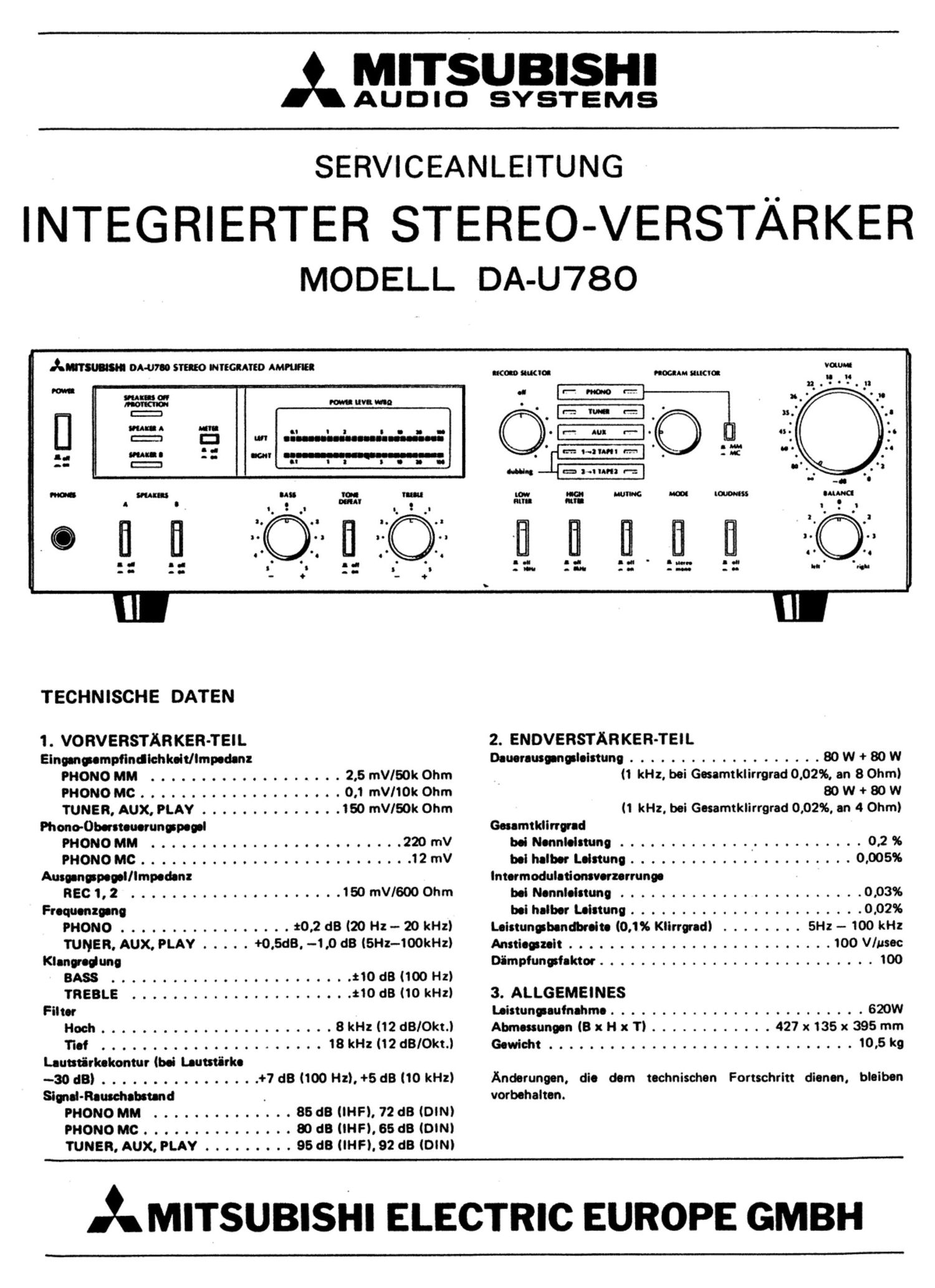 mitsubishi da u780 service manual