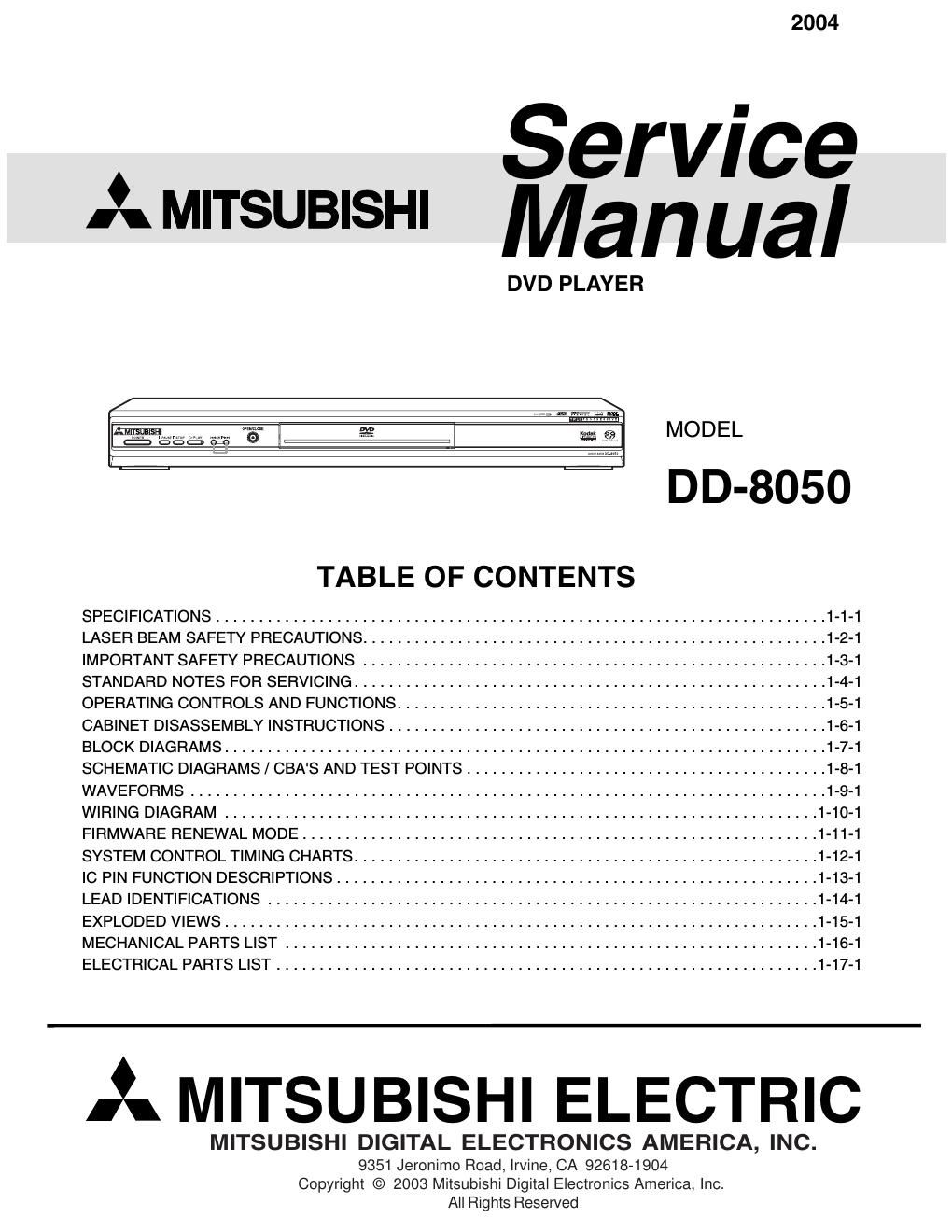 mitsubishi dd 8050 service manual