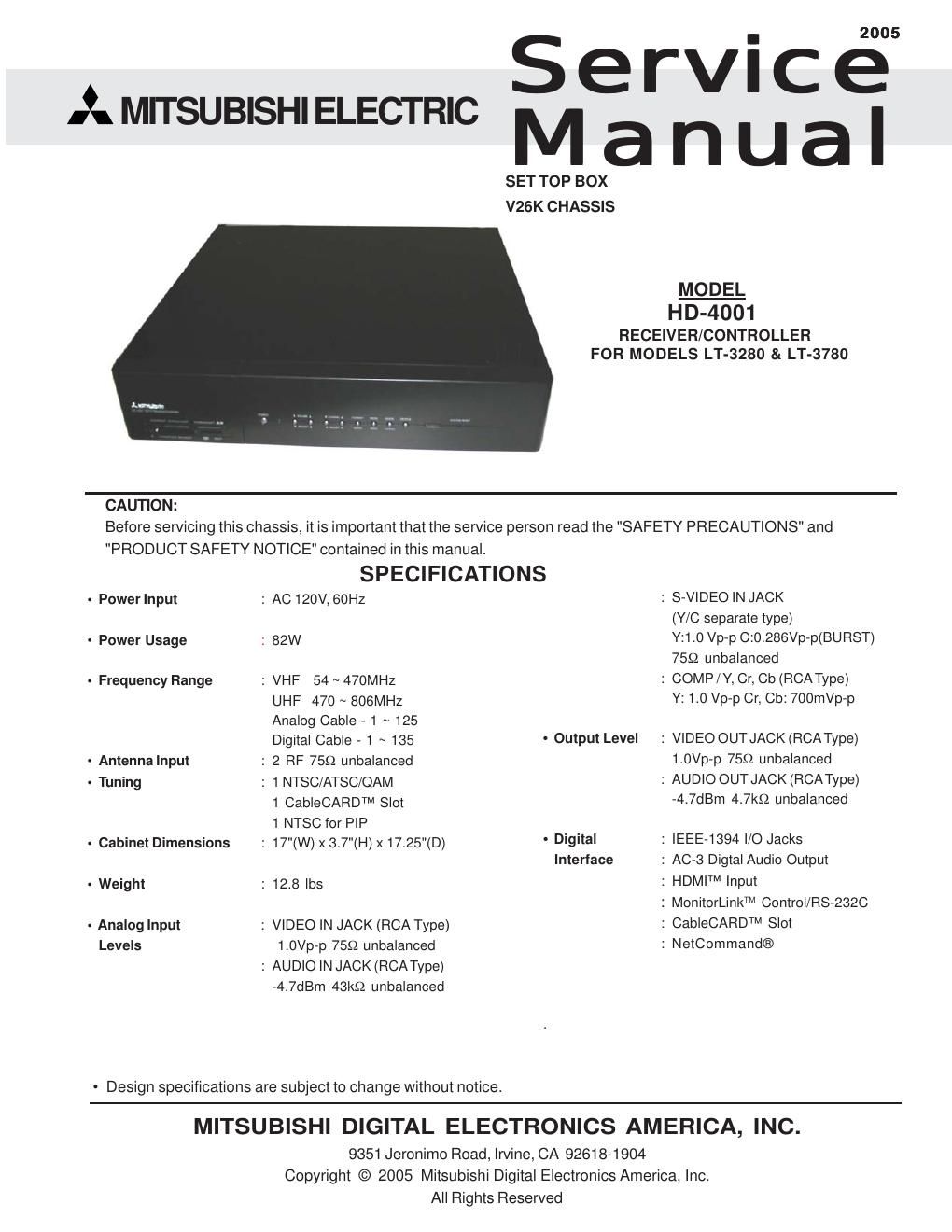 mitsubishi hd 4001 service manual