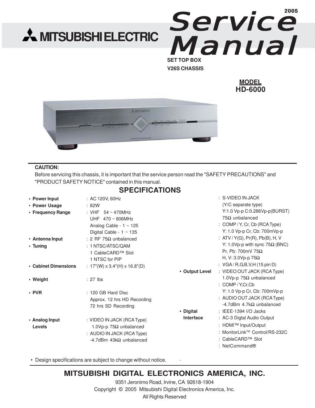 mitsubishi hd 6000 service manual