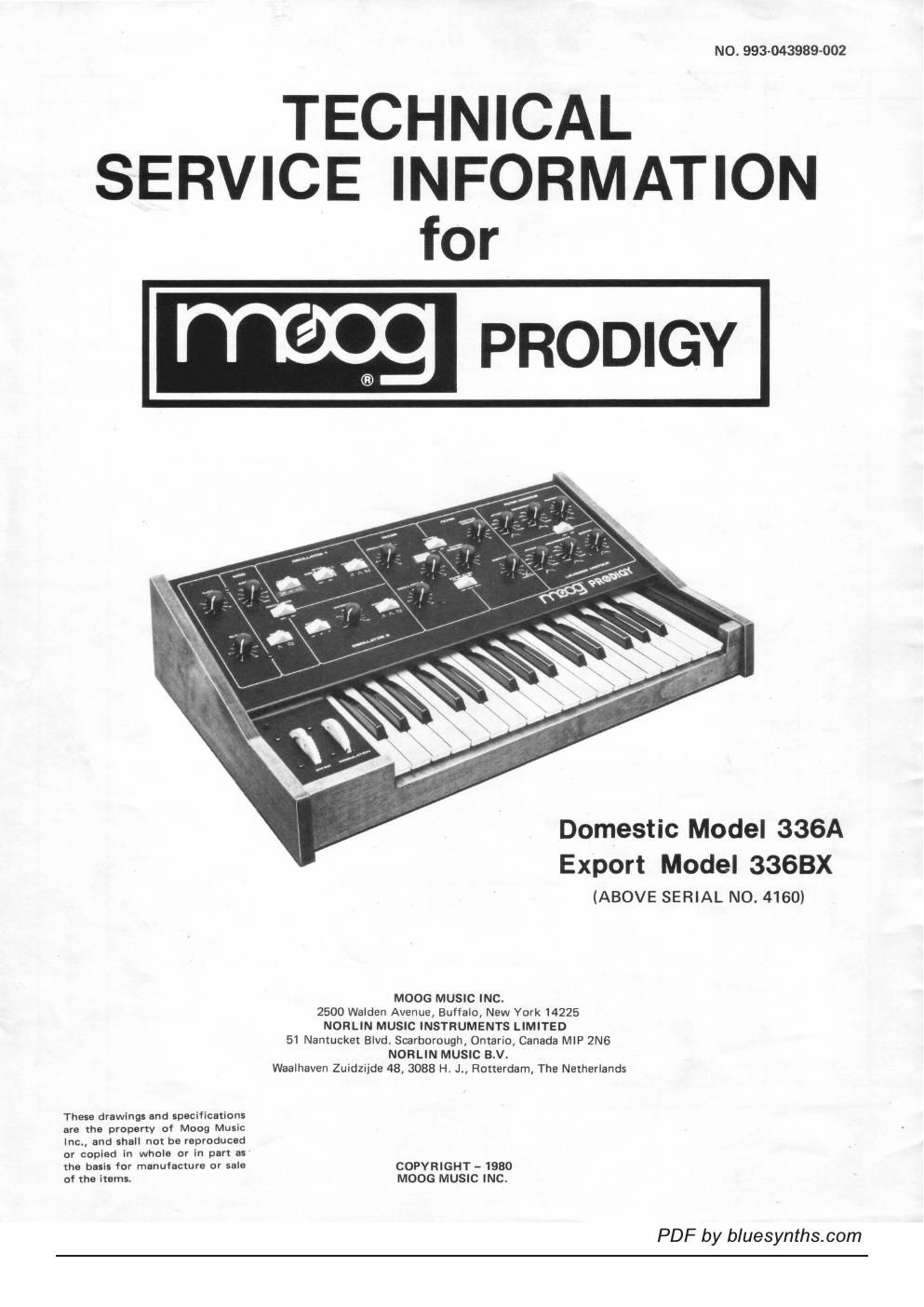 moog prodigy technical service information