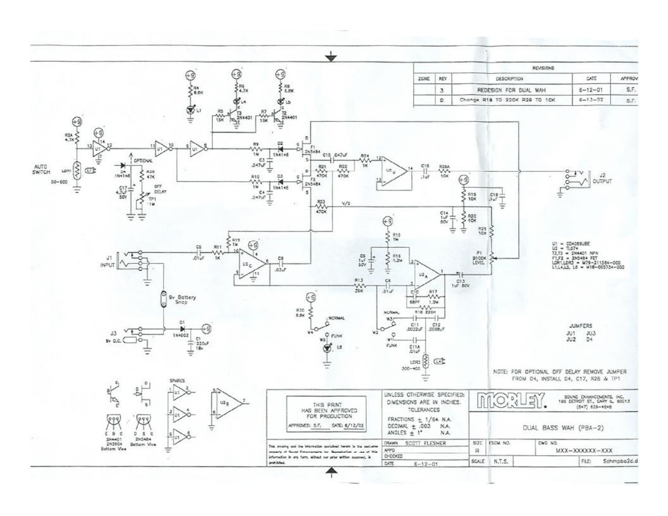 Morley PBA 2 Dual Bass Wah Schematic