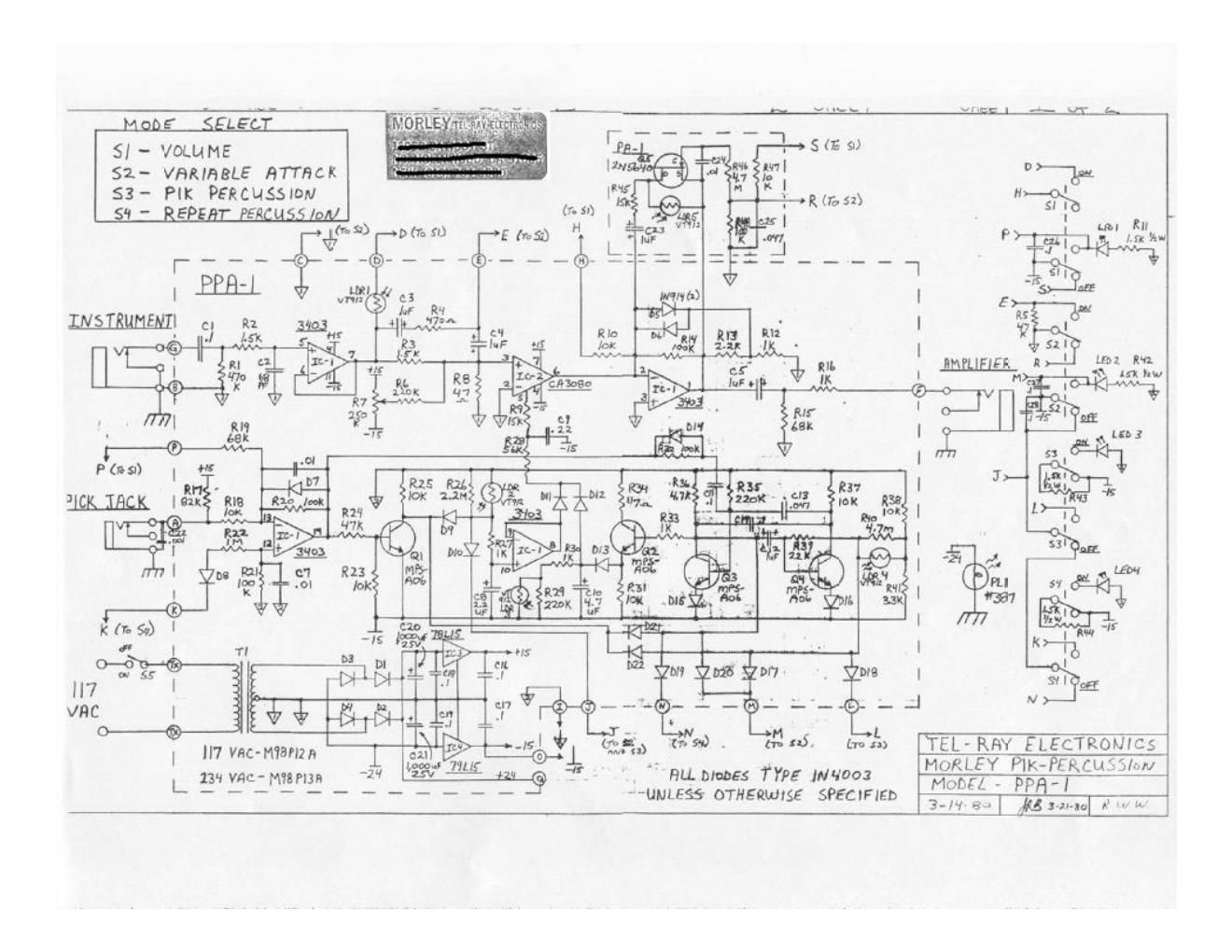 Morley PPA 1 Pik Percussion Schematic