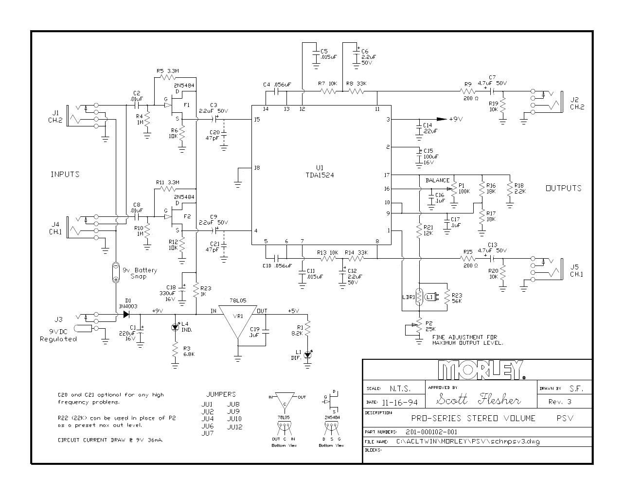 Morley PSV Pro Series Stereo Volume Schematic