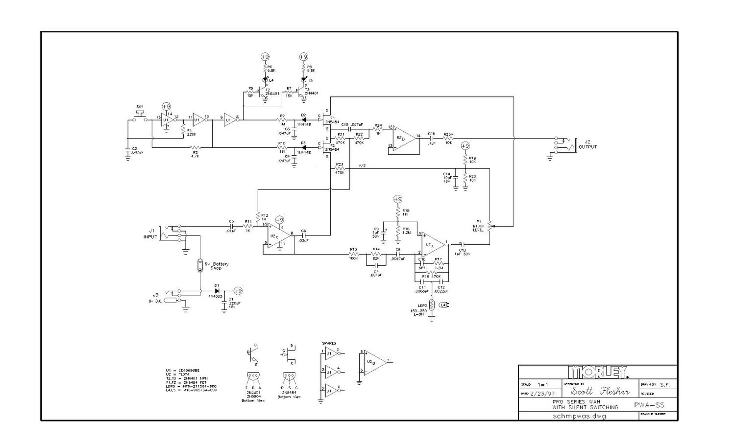 Morley PWA Pro Series Wah Silent Switching Schematic
