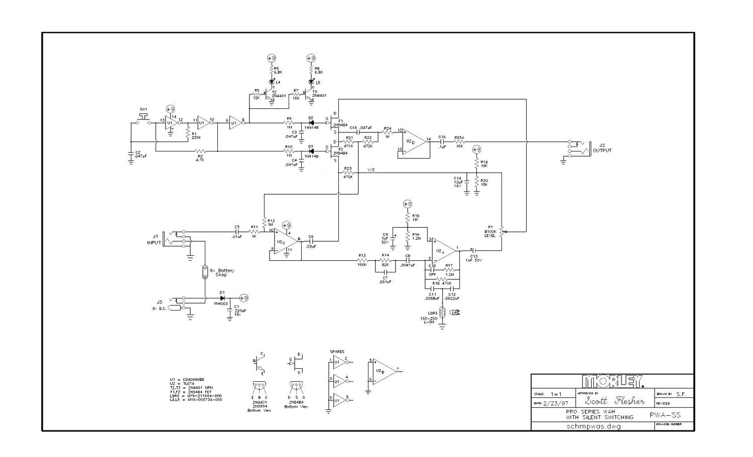 Morley PWA Pro Series Wah Silent Switching Schematic