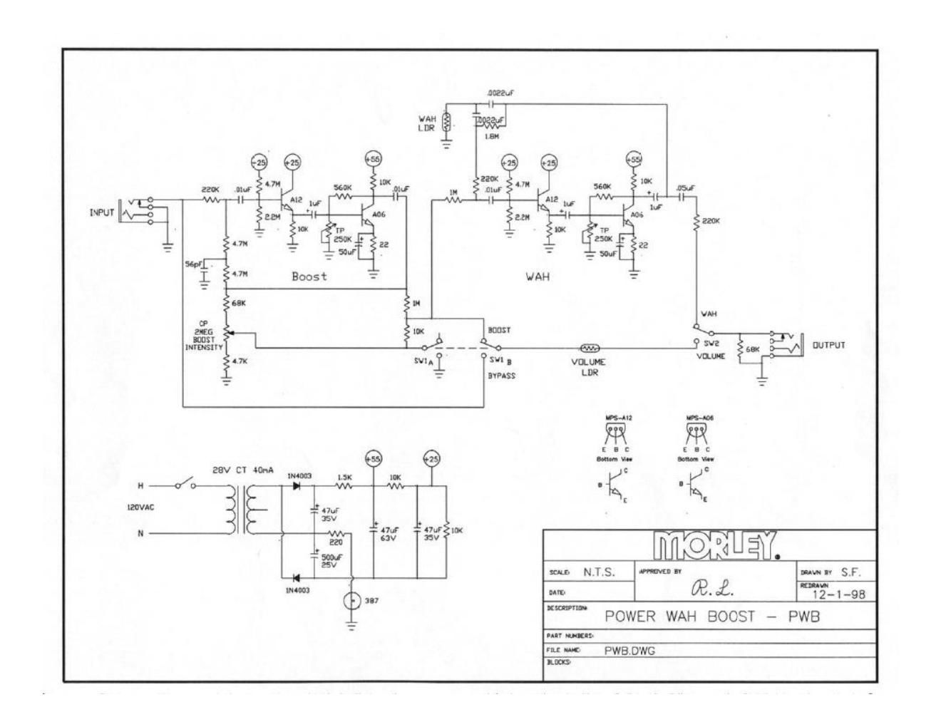Morley PWB Wah Boost Schematic