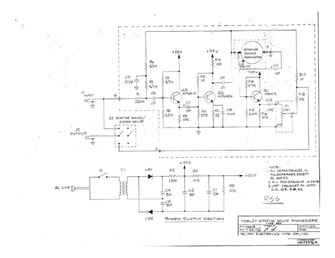 Morley RSS Rotating Sound Synthesizer Schematic