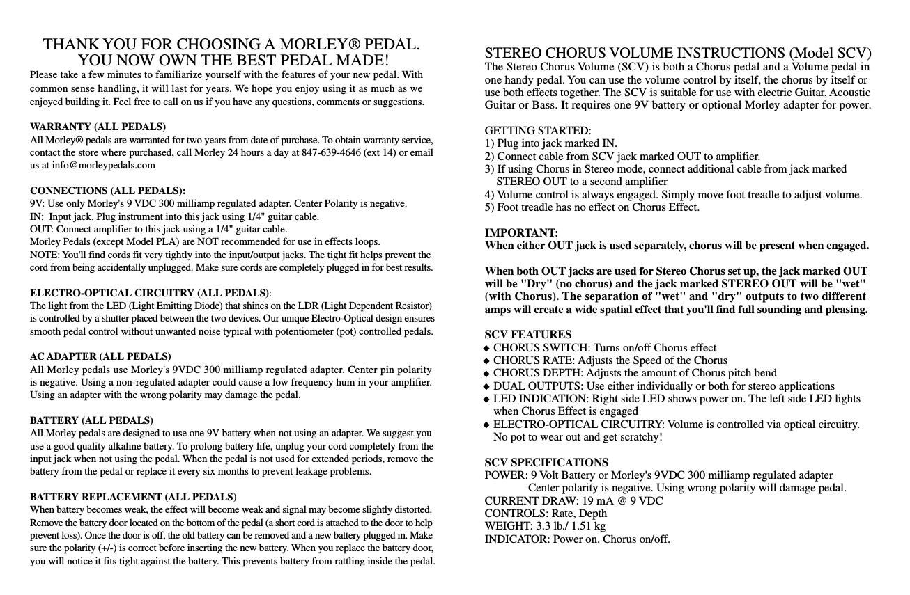 morley scv stereo chorus volume