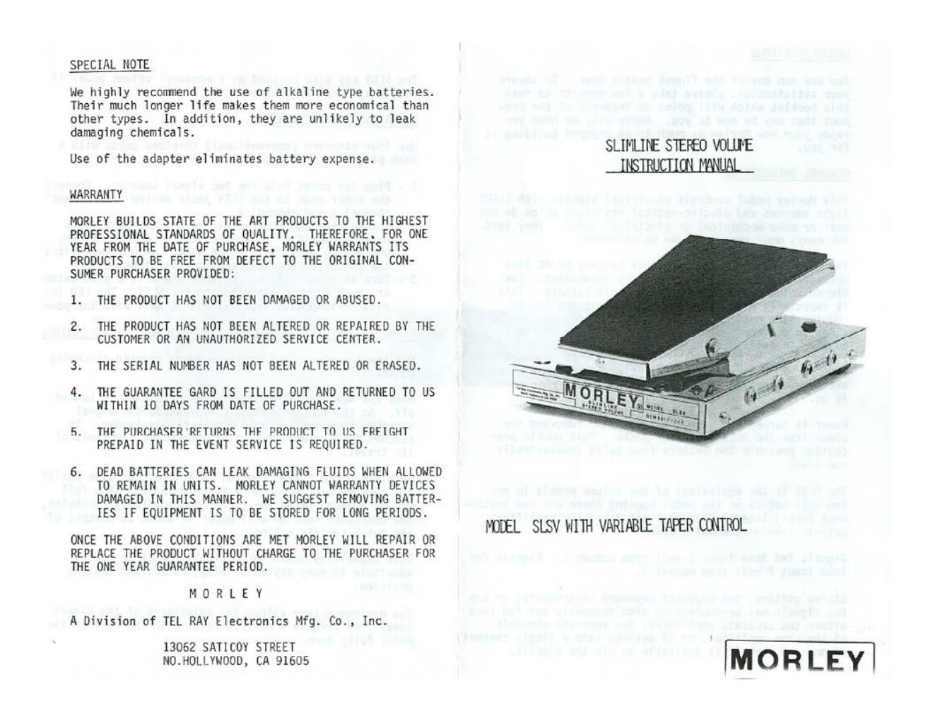 morley slsv stereo volume owners manual