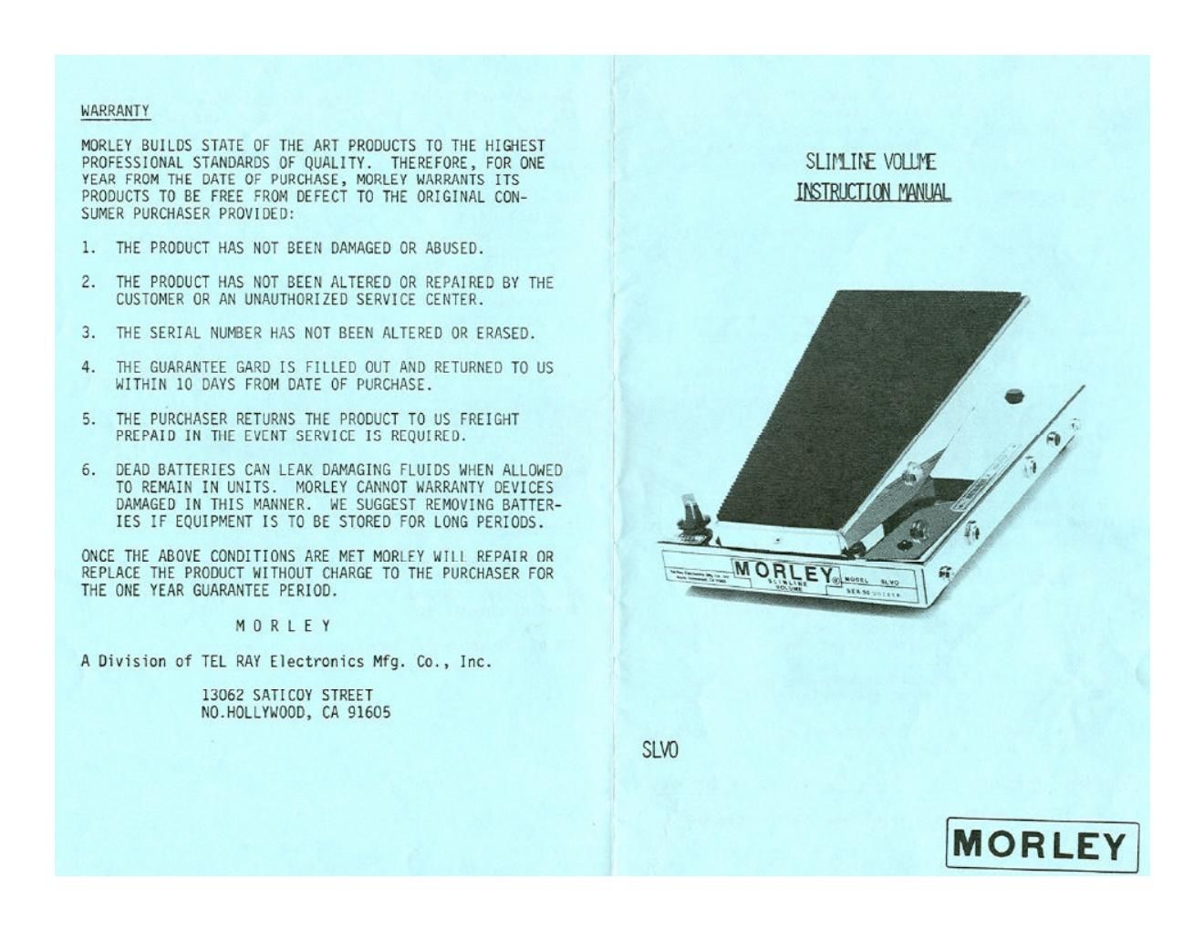 morley slvo volume owners manual