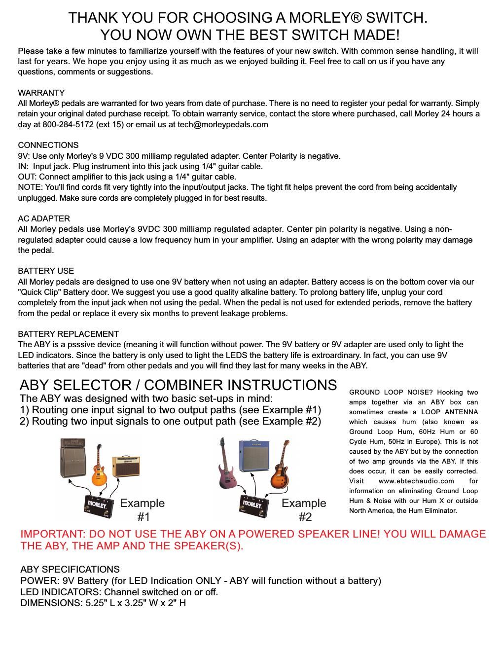 morley aby selector combiner manual