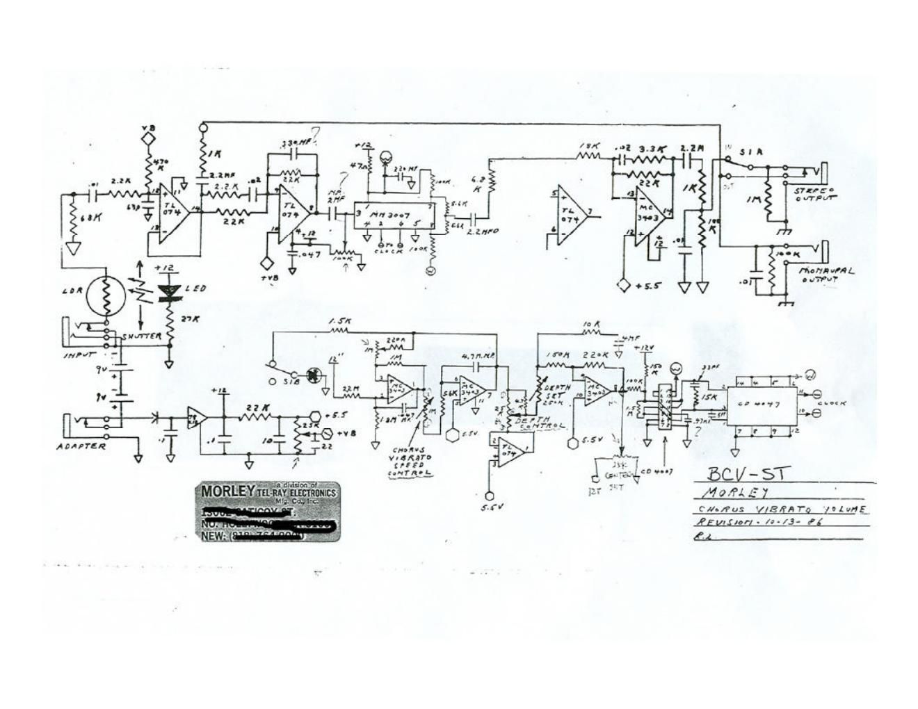 Morley BCV ST Stereo Chorus Vibrato Schematic