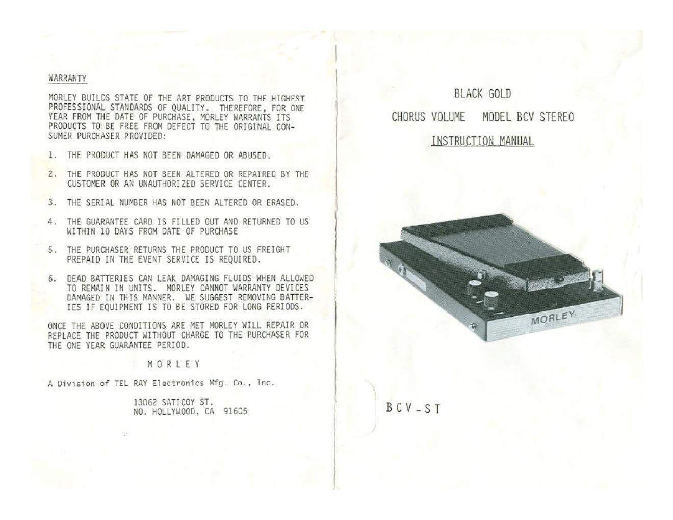 morley bcv st chorus volume manual