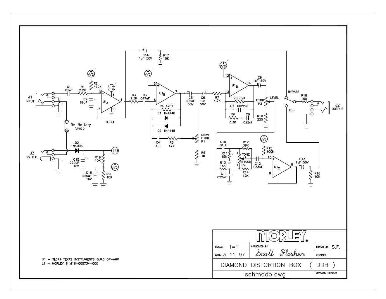 Morley DDB Diamond Distortion Box Schematic