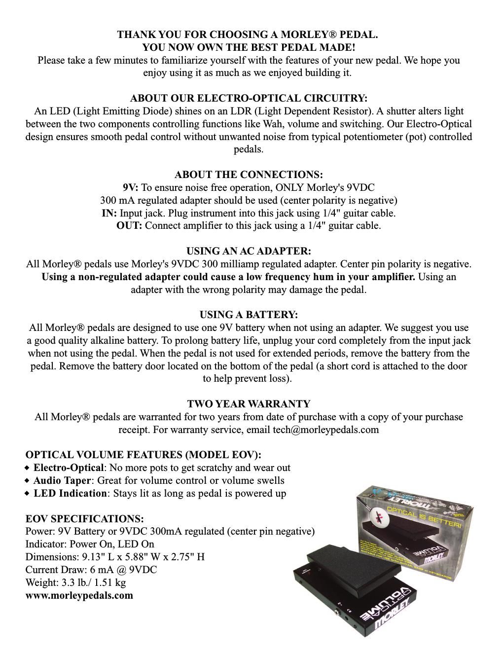 morley eov optical volume manual