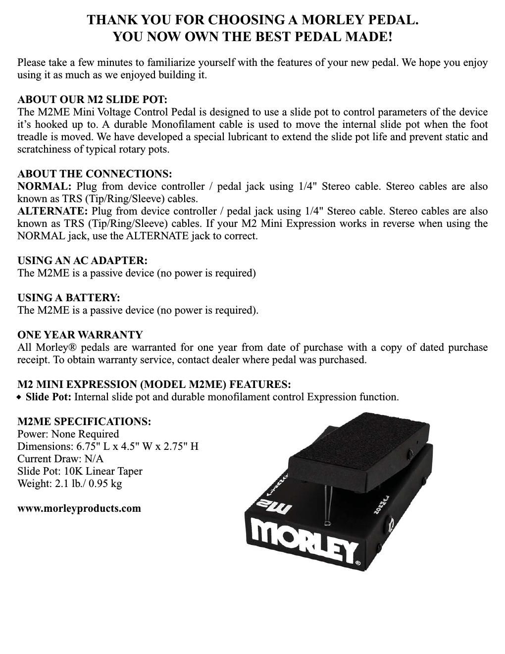 morley m2me mini expression m2 pedal instruction insert full page